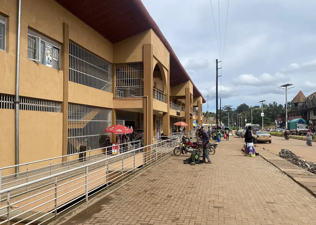 Central market building in Masaka with covered arcades